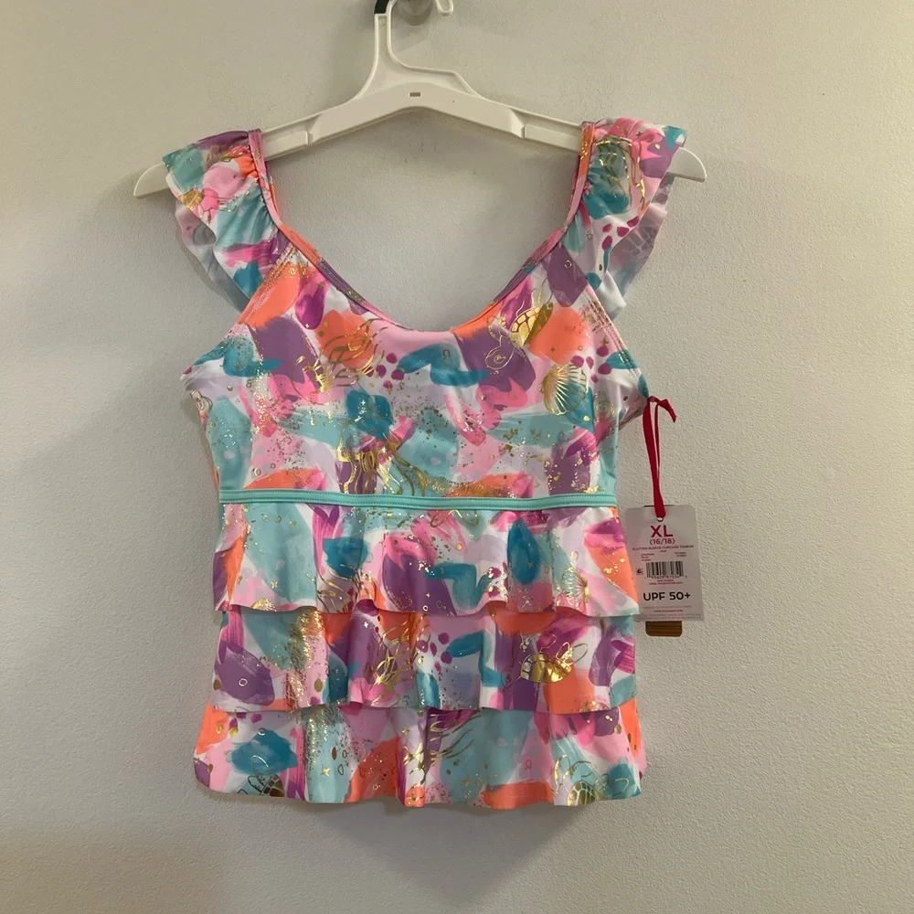 21. Justice Girls Flutter Sleeve Cupcake Tankini Ruffle Top